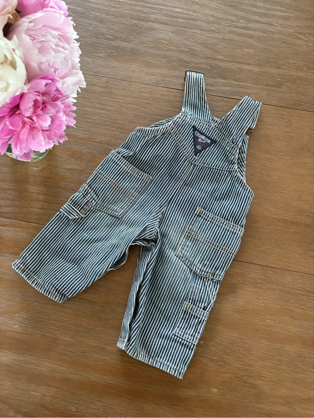 OshKosh B'gosh Navy and White Striped Toddler Overalls
